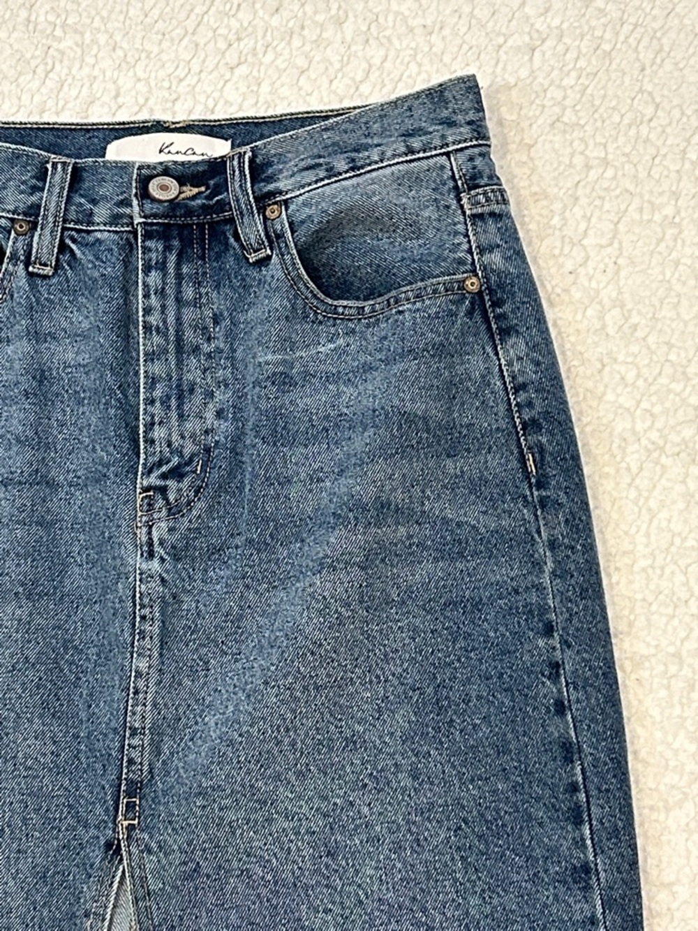 KanCan Pixie 90s Denim Maxi Skirt size Small Medium Wash Western Boho Festival - Picture 4 of 13